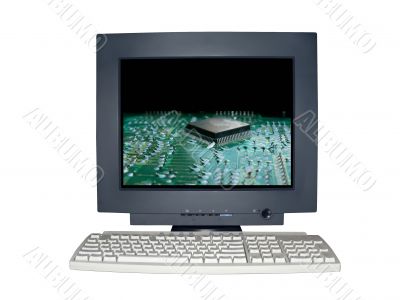  isolated computer monitor with technology scene concept