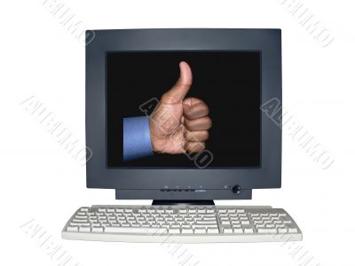  isolated computer monitor with thumbs up scene concept