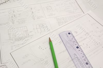 draftings, pencil and ruler