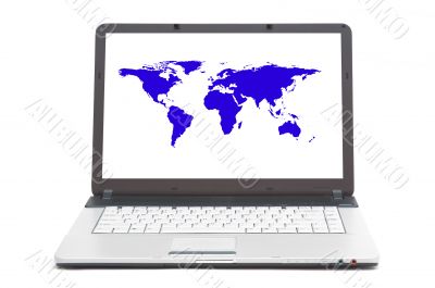 world map on the screen of notebook