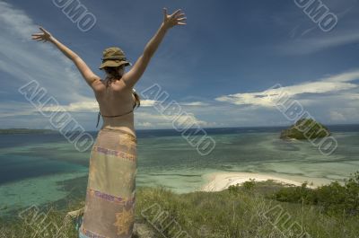 happy girl on lonely island