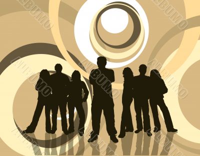 Young people on retro background