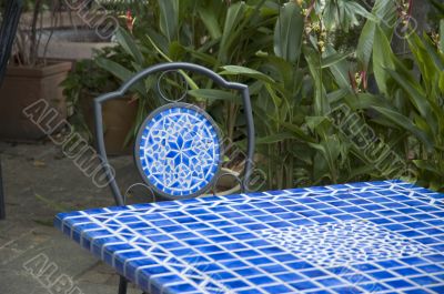 blue table and chair