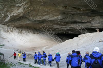 Tourists in blue parkas