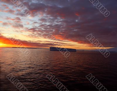 Sunset with tabular iceberg