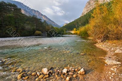 In the autumn in mountains