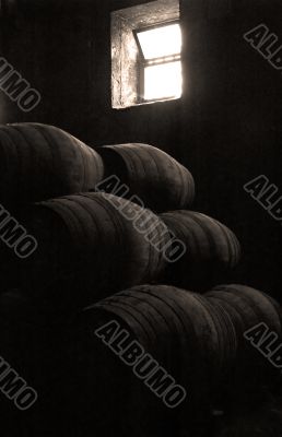 port barrels in vineyard