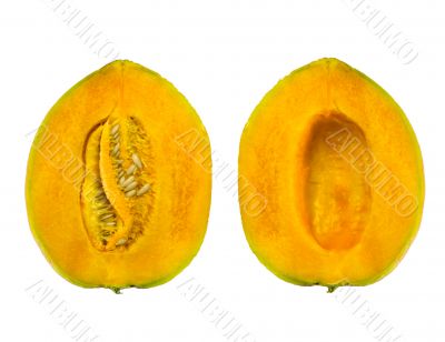 tasty ripe melon parts isolated on white