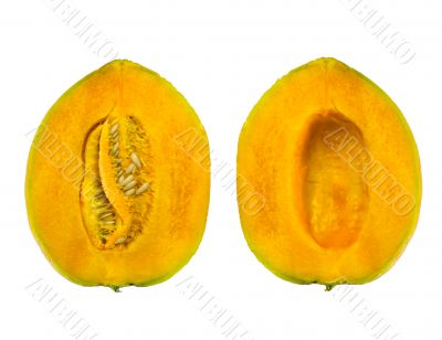 tasty ripe melon parts isolated on white