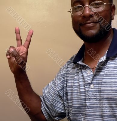 african american man w - peace sign