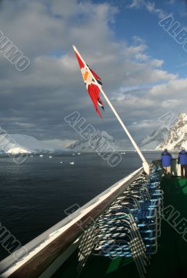 Cruise ship and flag