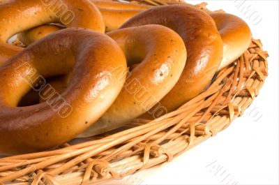 Bagels on wicker plate