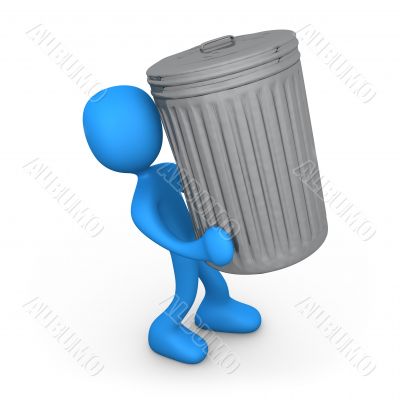 Person with trash can.
