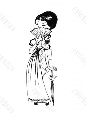 Girl with umbrella and fan
