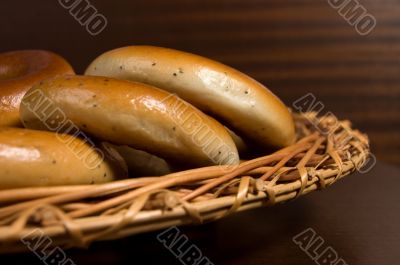 Bagels on wicker plate