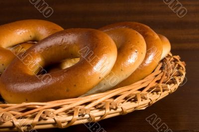 Bagels on wicker plate