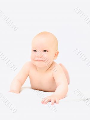 Funny little baby on white