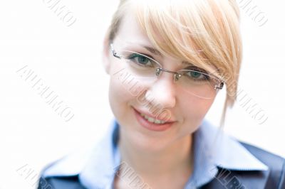 Businesswoman look at camera. Close-up