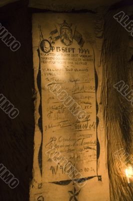 Solders names on the wall in 1945