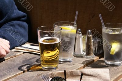Glasses of beer and water