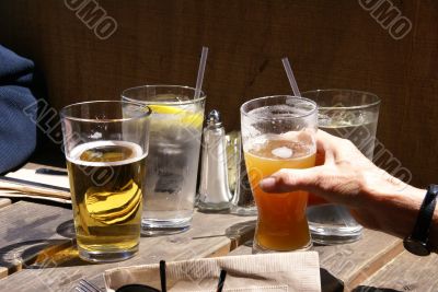Glasses of beer and water