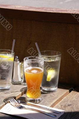 Glasses of beer and water