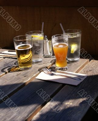 Glasses of beer and water