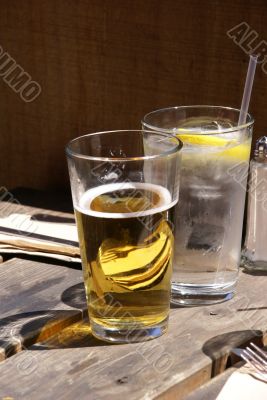 Glasses of beer and water
