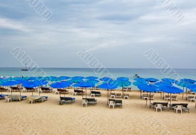 beach chairs and umbrellas