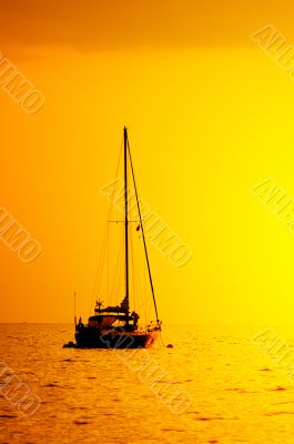 yacht silhouette in sunset light