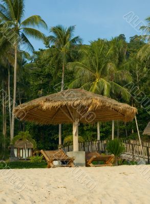 beach chairs at tropical resort