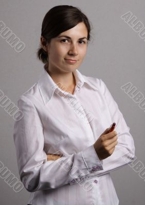 Office girl with a pen