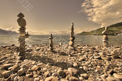 Four stone pyramids