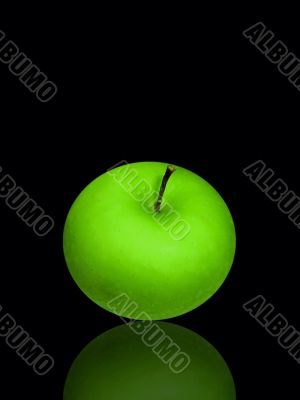 fruit green apple on glass black