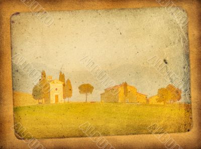 vintage postcard with classical tuscan view