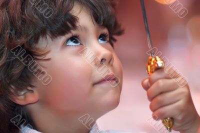young boy looking up