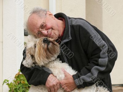 Happy senior man and his dog