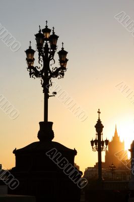 Lampposts at sunset