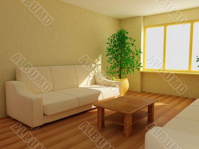 interior in light tones sofa table window jalousie