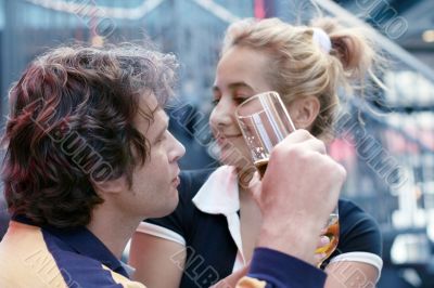 Couple drinking beer