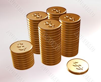 Gold coins with stamping dollar