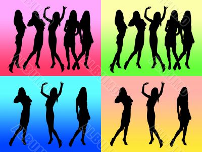  color party illustration and girls shapes