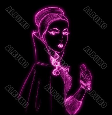 Black and violet silhouette of beautiful girl