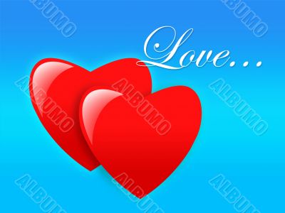 Valentines card with two red hearts