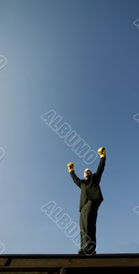 Punk Businessman with Boxing Gloves Claims Victory