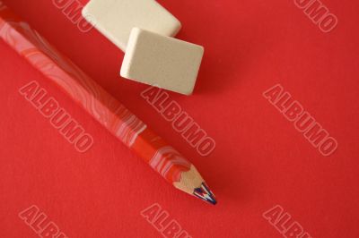 Pencil and two erasers