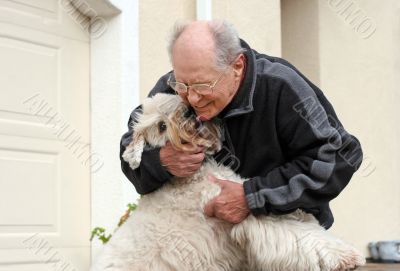 Happy senior man and his dog