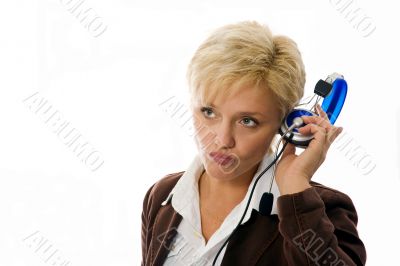 businesswoman with headset, isolated on white
