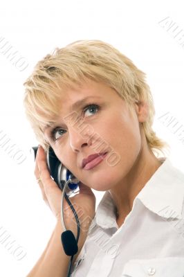 woman with headset, isolated on white