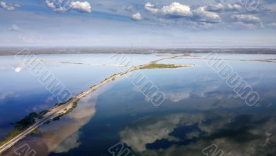 Road through lake.